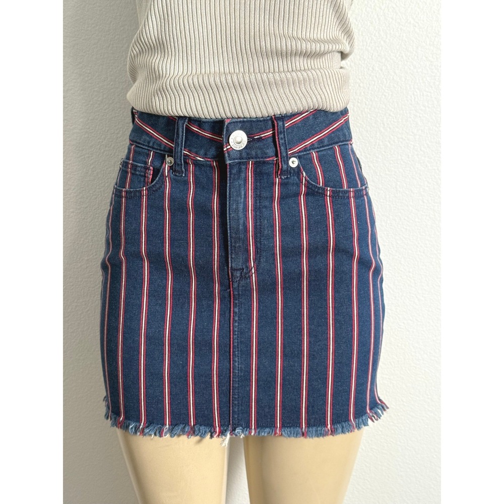 American Eagle Hi-Rise Striped Denim Mini Skirt Americana Patriotic 4th of July